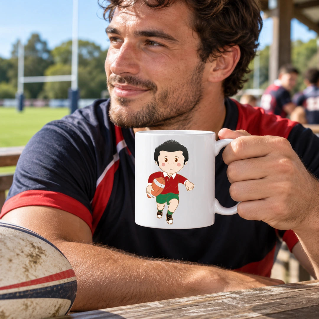 Caneca de Cerâmica Jogador de Rugby em utilização | Cucawik