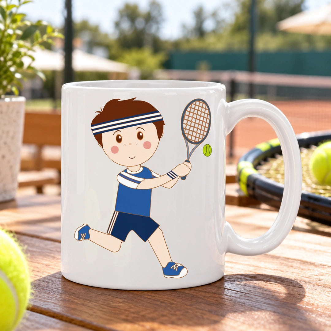 Caneca de Cerâmica Jogador de Ténis em ambiente lifestyle | Cucawik
