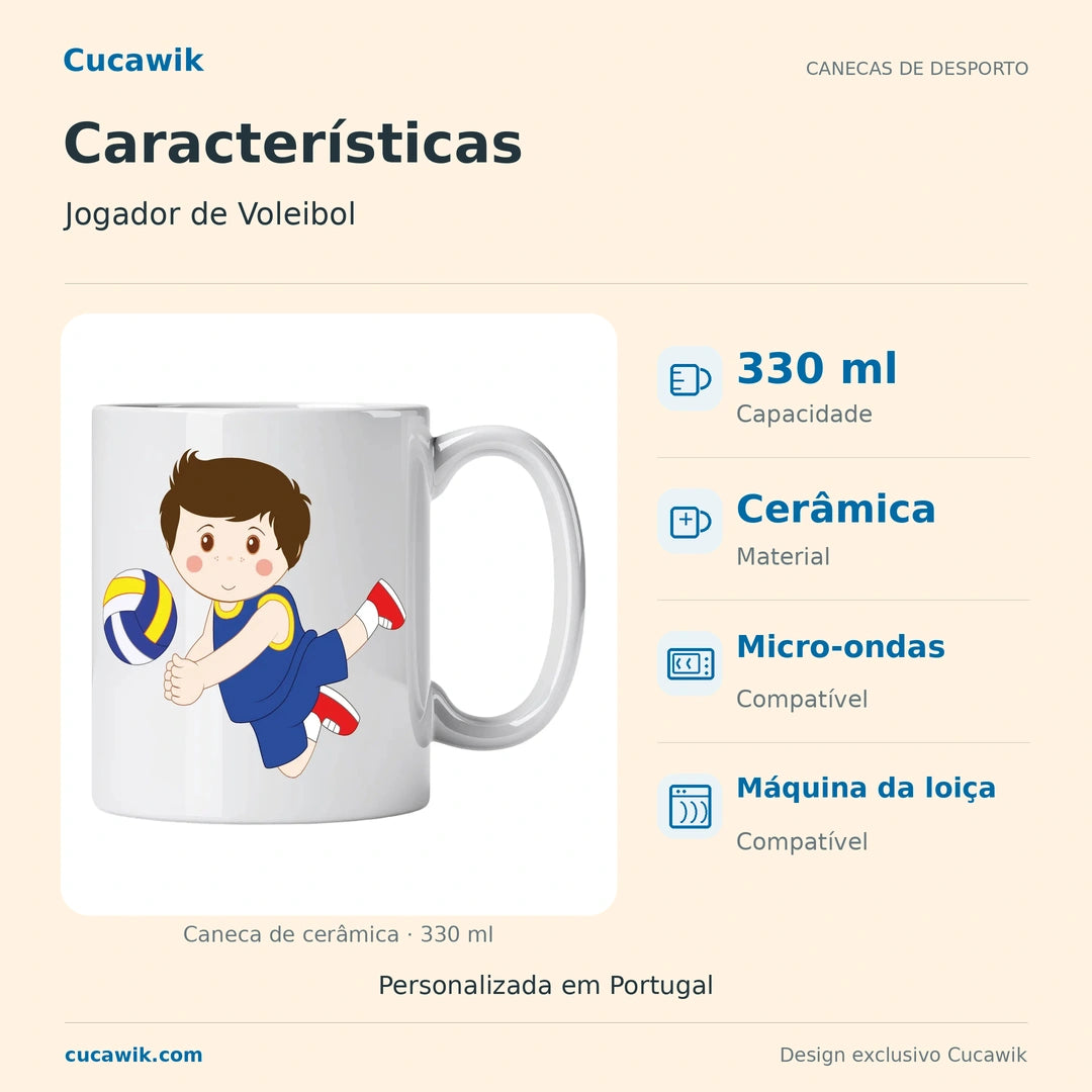 Caneca de Cerâmica Jogador de Voleibol — Características | Cucawik