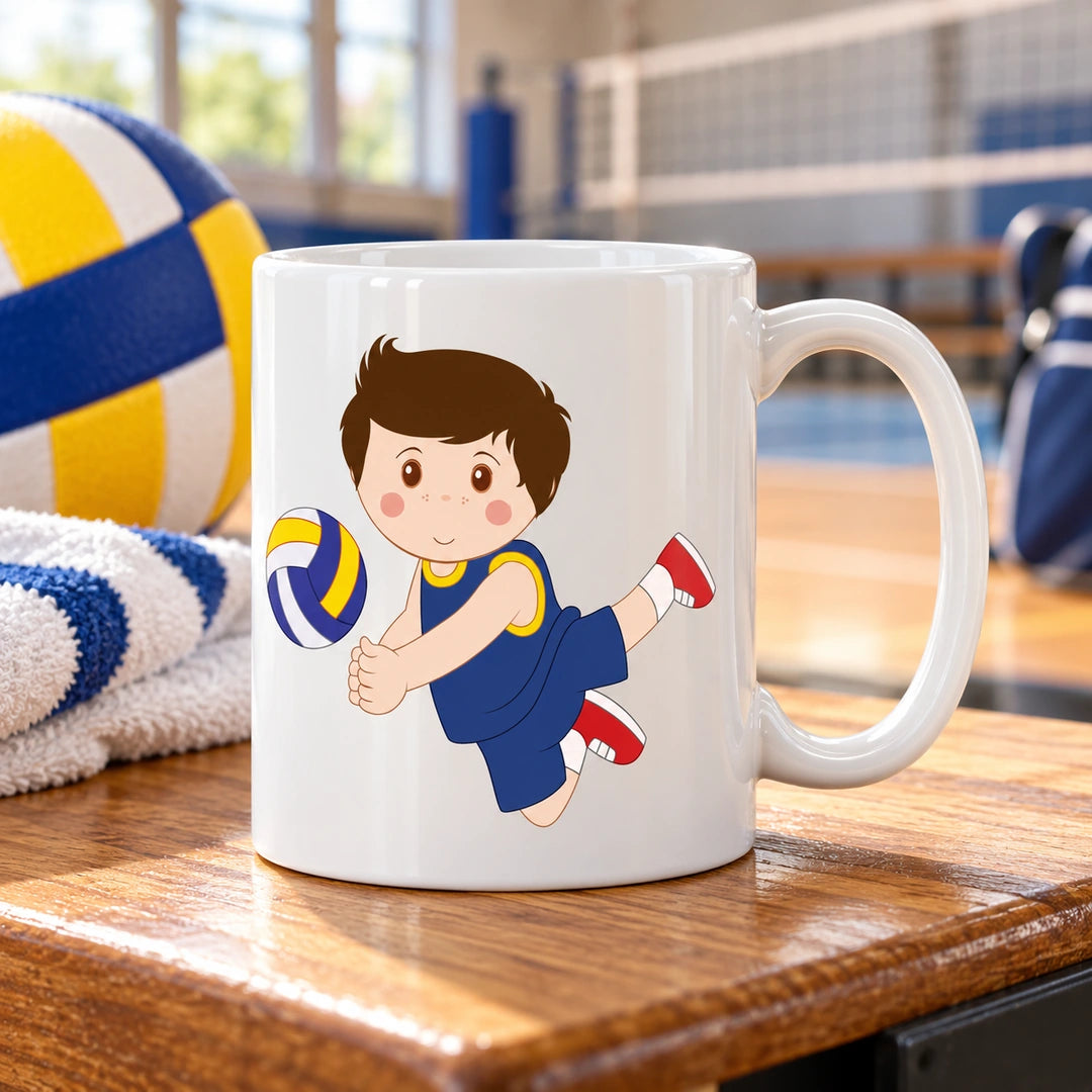 Caneca de Cerâmica Jogador de Voleibol em ambiente lifestyle | Cucawik