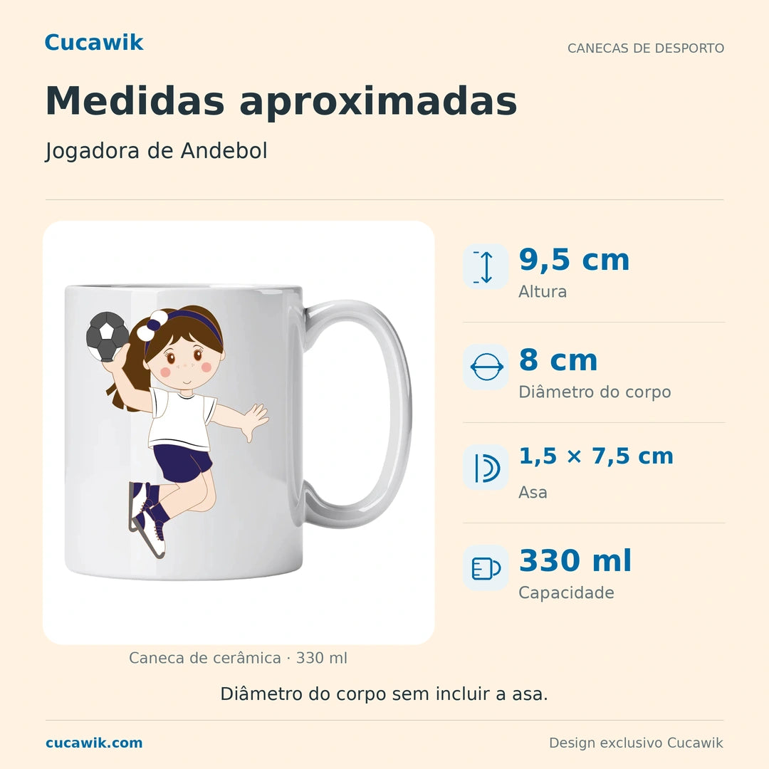Caneca de Cerâmica Jogadora de Andebol — Medidas aproximadas | Cucawik