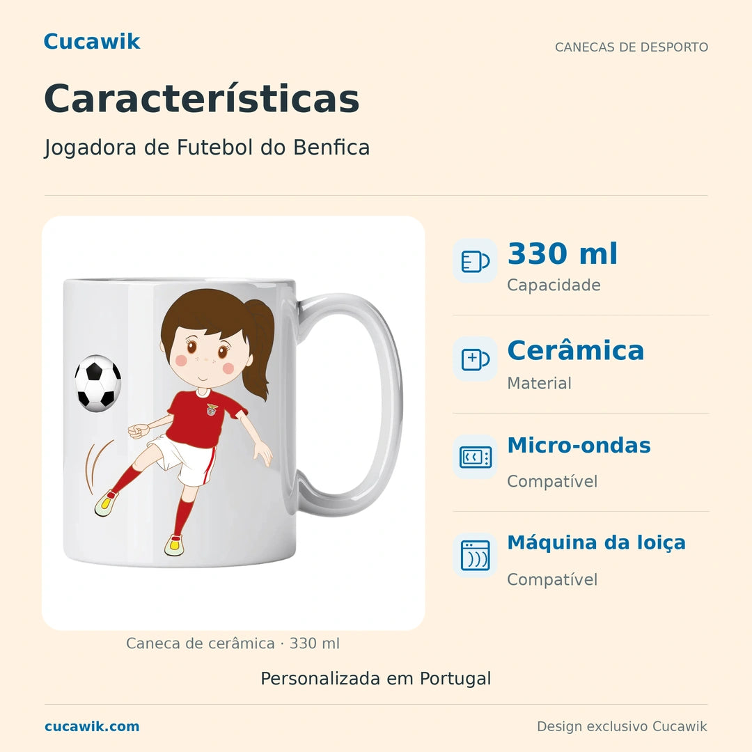 Caneca de Cerâmica Jogadora de Futebol do Benfica — Características | Cucawik