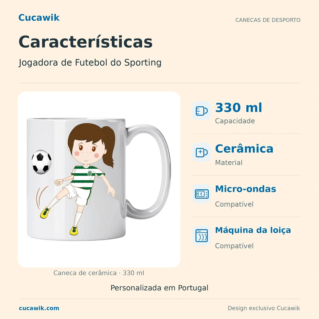 Caneca de Cerâmica Jogadora de Futebol do Sporting — Características | Cucawik