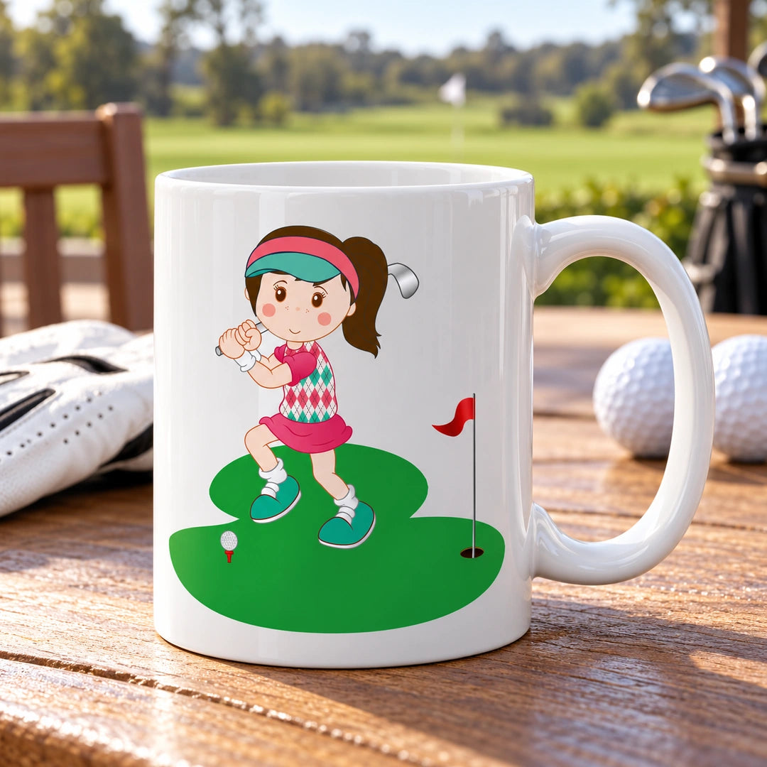 Caneca de Cerâmica Jogadora de Golfe em ambiente lifestyle | Cucawik