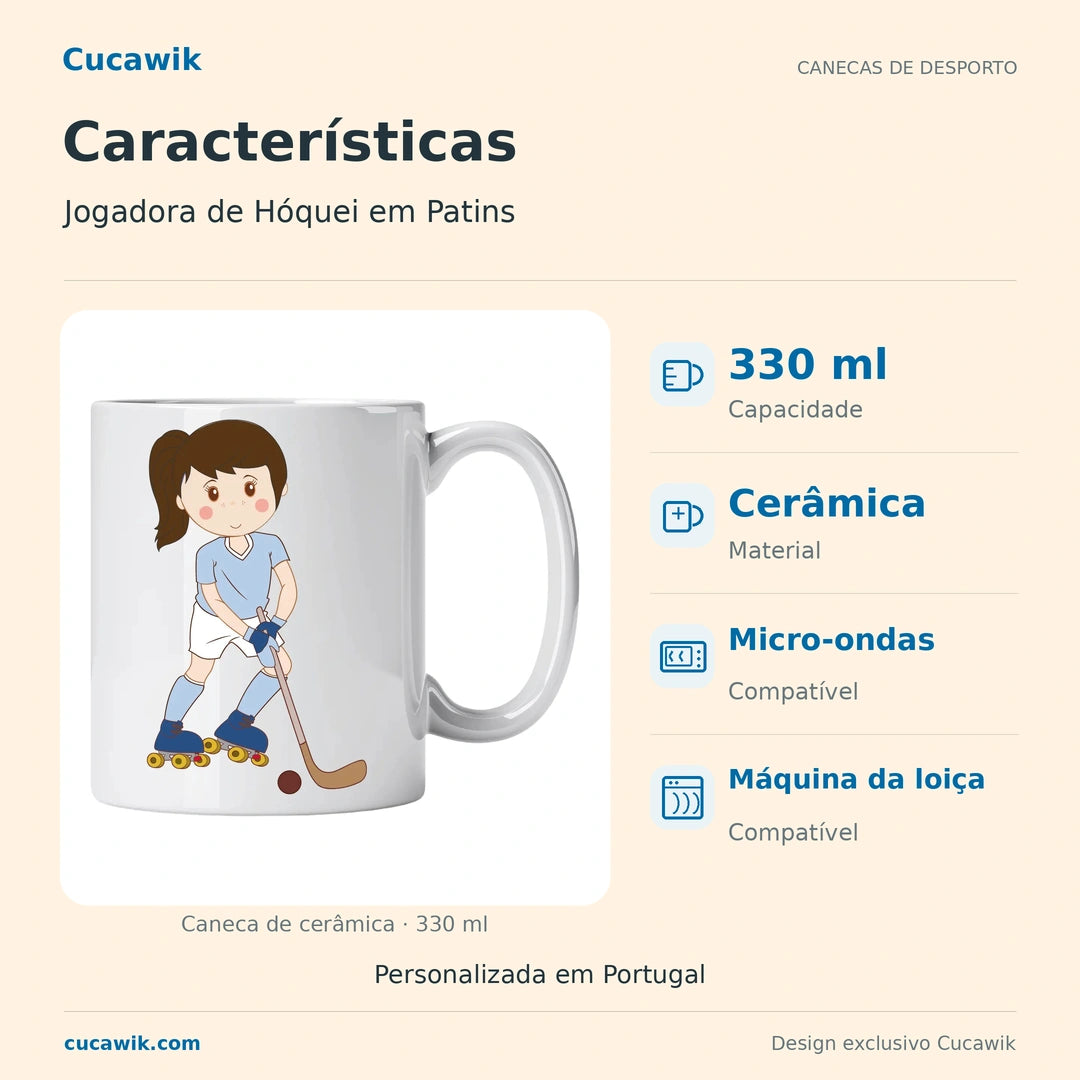 Caneca de Cerâmica Jogadora de Hóquei em Patins — Características | Cucawik