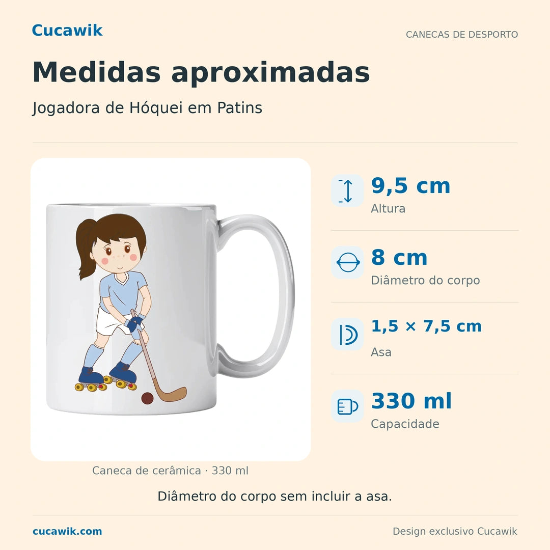 Caneca de Cerâmica Jogadora de Hóquei em Patins — Medidas aproximadas | Cucawik