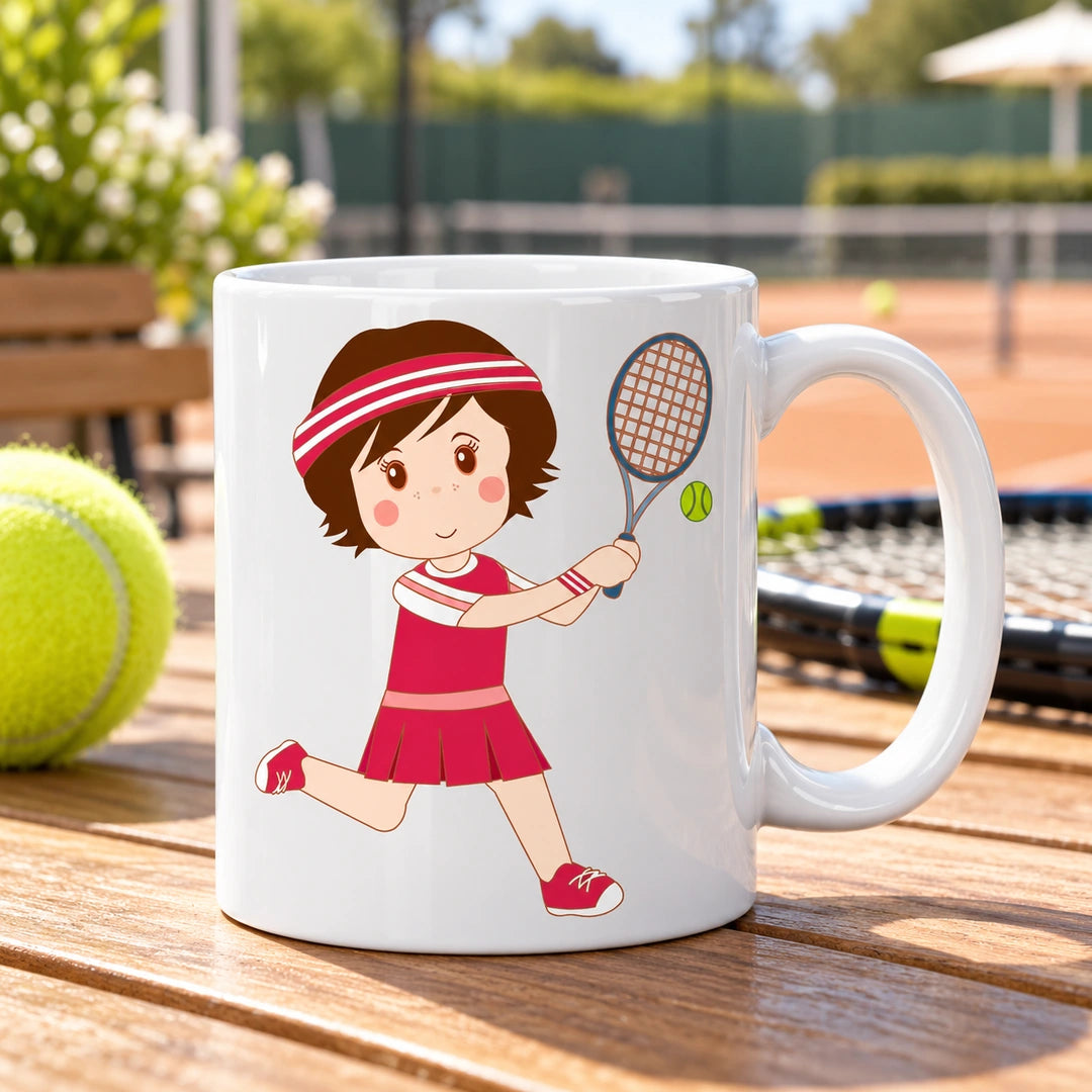 Caneca de Cerâmica Jogadora de Ténis em ambiente lifestyle | Cucawik