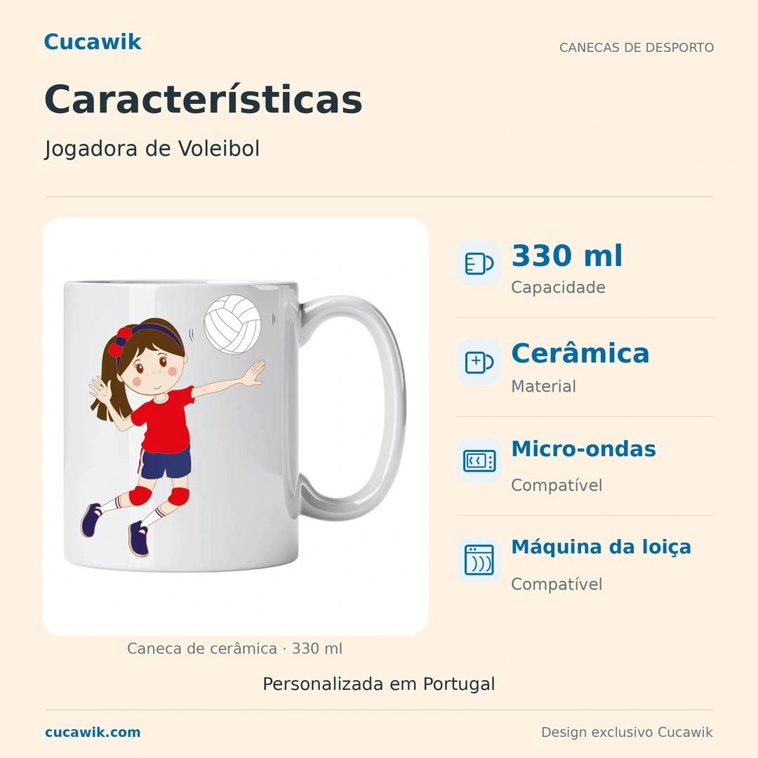 Caneca de Cerâmica Jogadora de Voleibol — Características | Cucawik