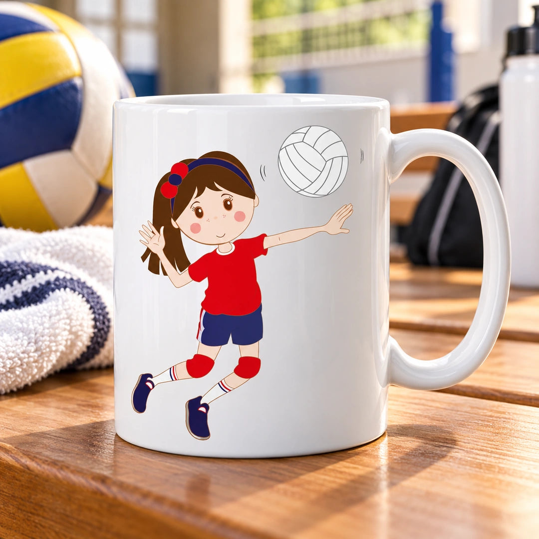 Caneca de Cerâmica Jogadora de Voleibol em ambiente lifestyle | Cucawik