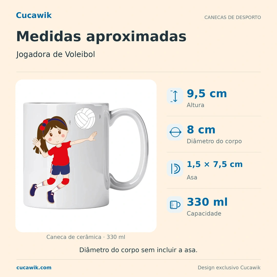Caneca de Cerâmica Jogadora de Voleibol — Medidas aproximadas | Cucawik