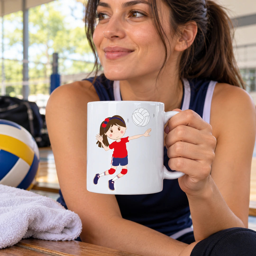 Caneca de Cerâmica Jogadora de Voleibol em utilização | Cucawik