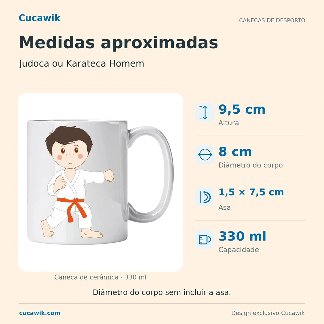 Caneca de Cerâmica Judoca ou Karateca Homem — Medidas aproximadas | Cucawik