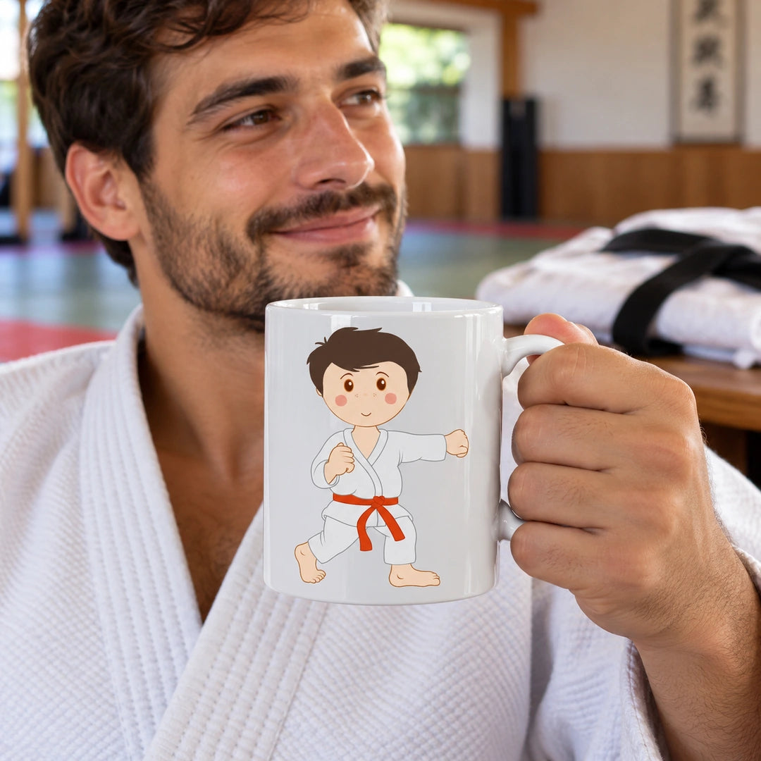 Caneca de Cerâmica Judoca ou Karateca Homem em utilização | Cucawik