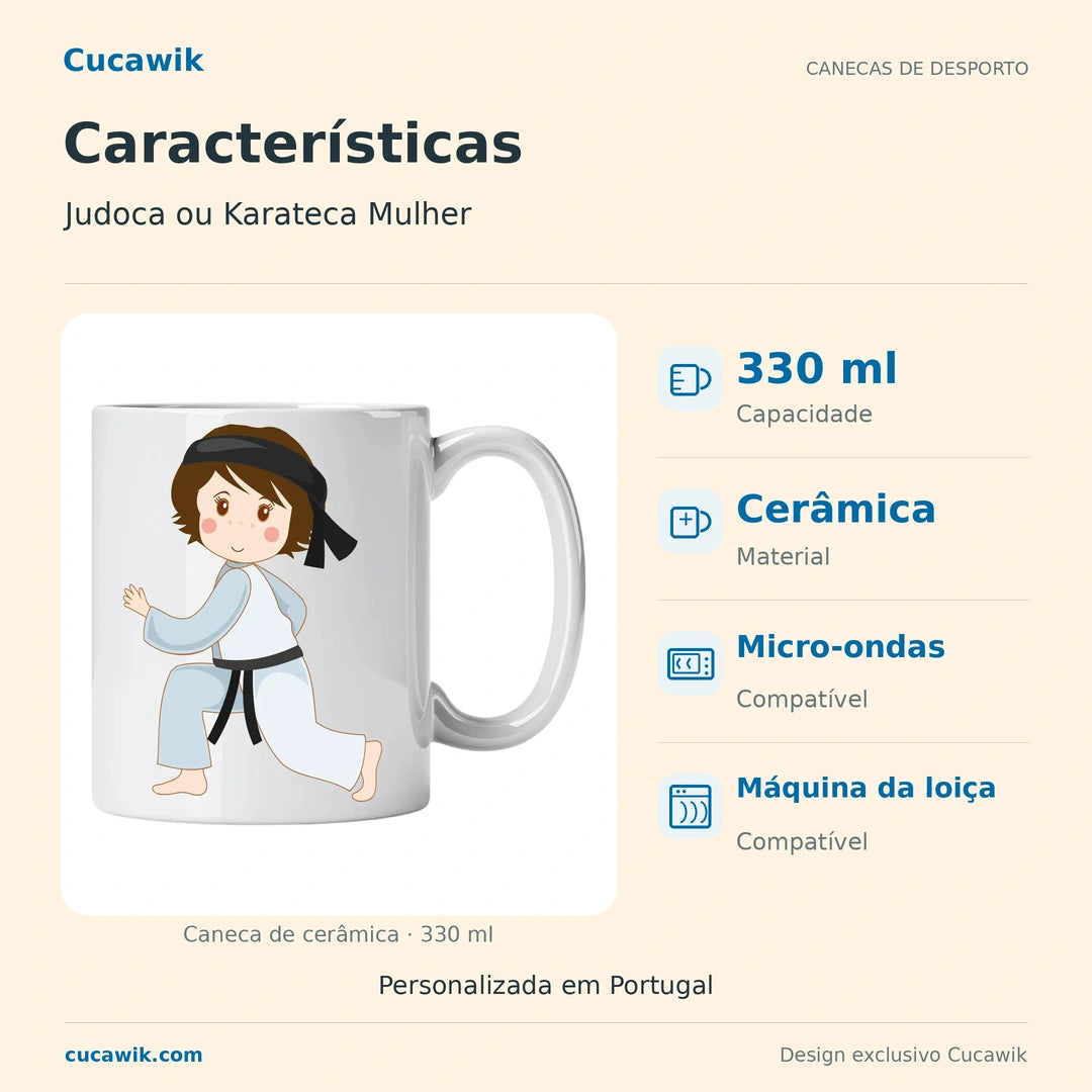 Caneca de Cerâmica Judoca ou Karateca Mulher — Características | Cucawik