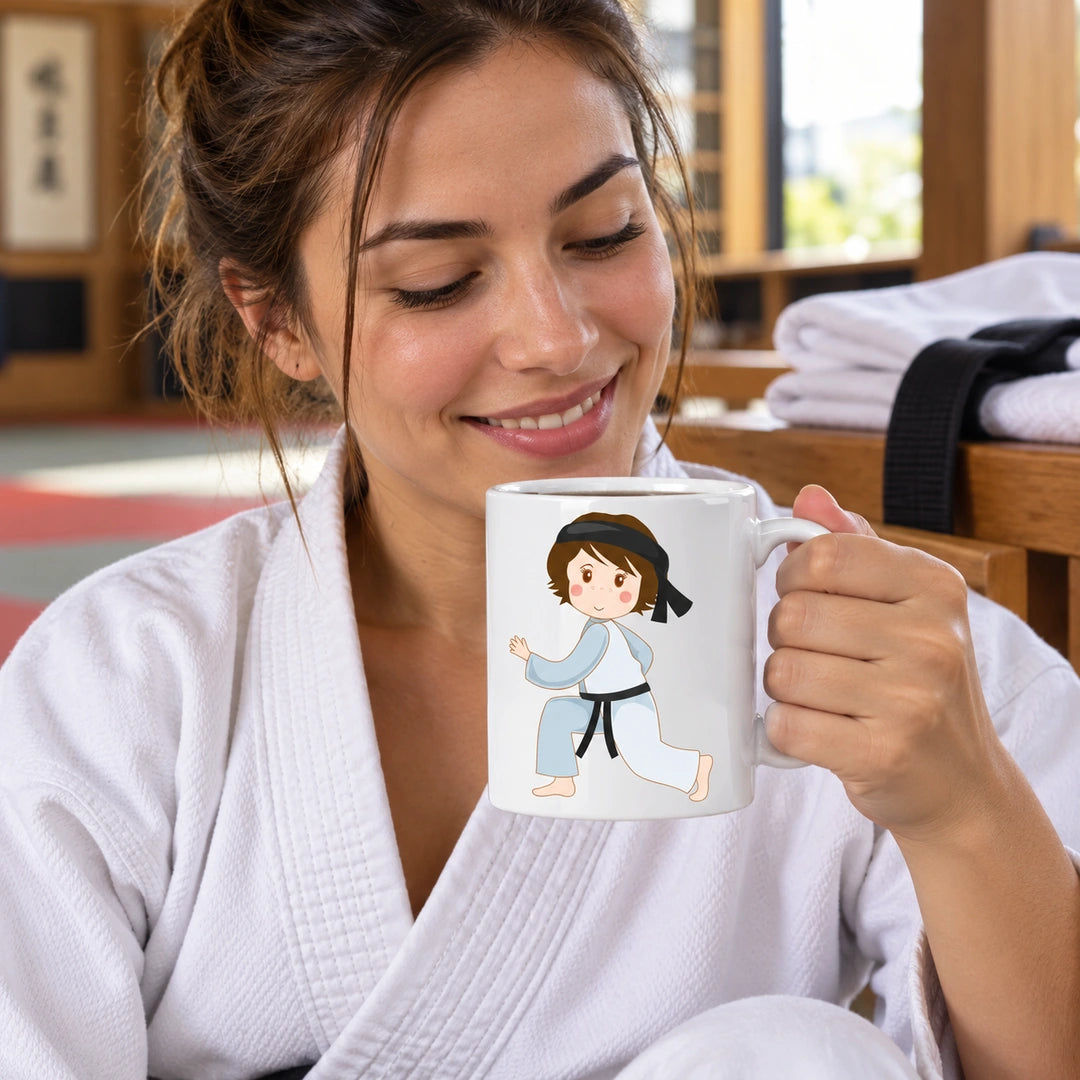 Caneca de Cerâmica Judoca ou Karateca Mulher em utilização | Cucawik