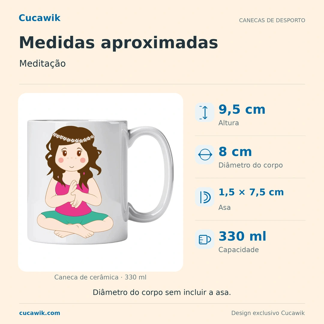 Caneca de Cerâmica Meditação — Medidas aproximadas | Cucawik