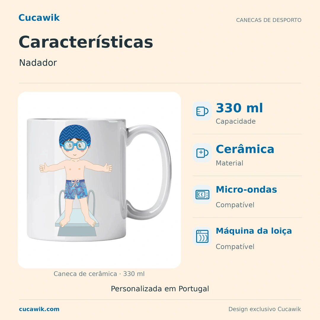 Caneca de Cerâmica Nadador — Características | Cucawik