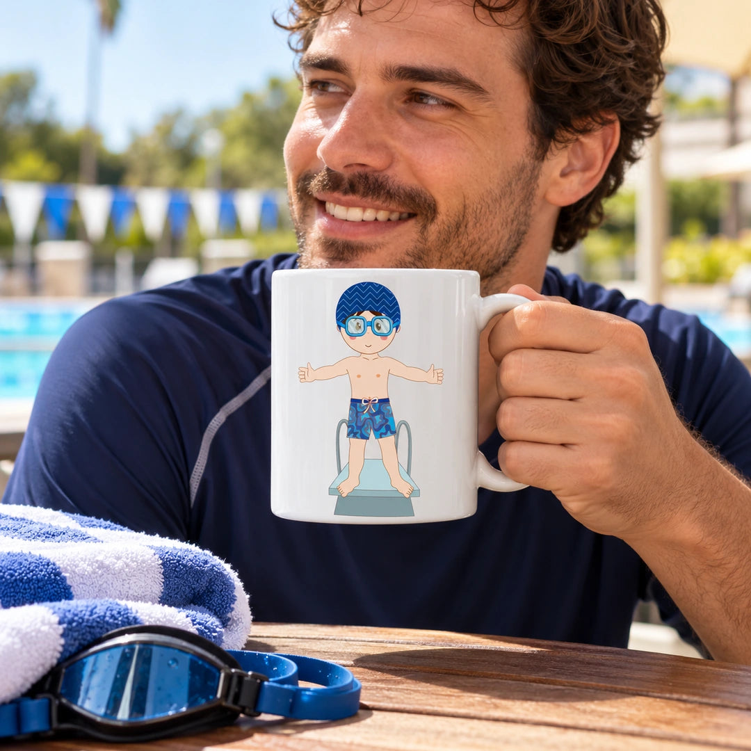 Caneca de Cerâmica Nadador em utilização | Cucawik