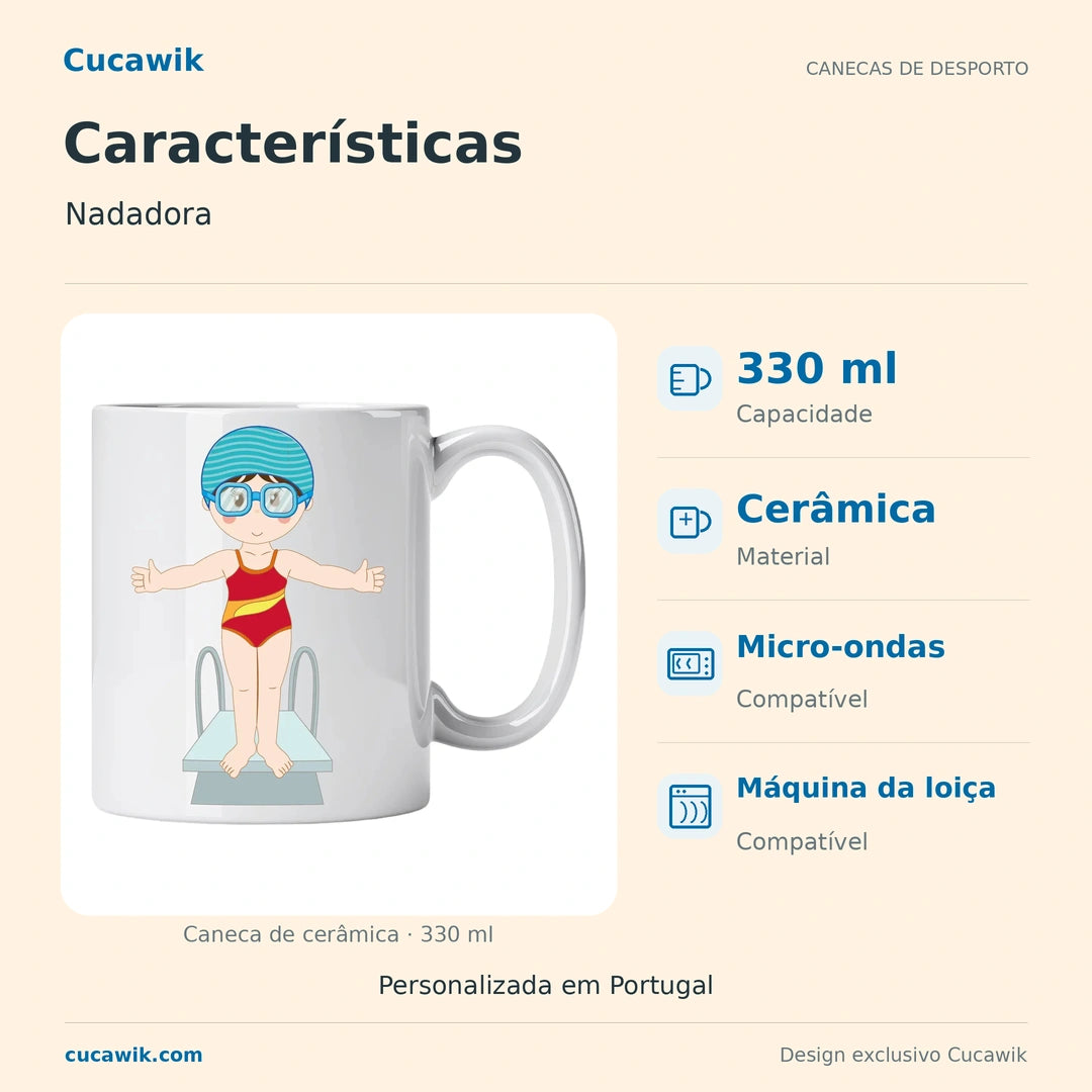 Caneca de Cerâmica Nadadora — Características | Cucawik