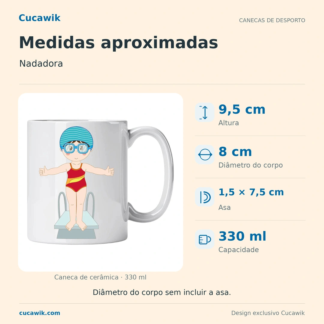 Caneca de Cerâmica Nadadora — Medidas aproximadas | Cucawik