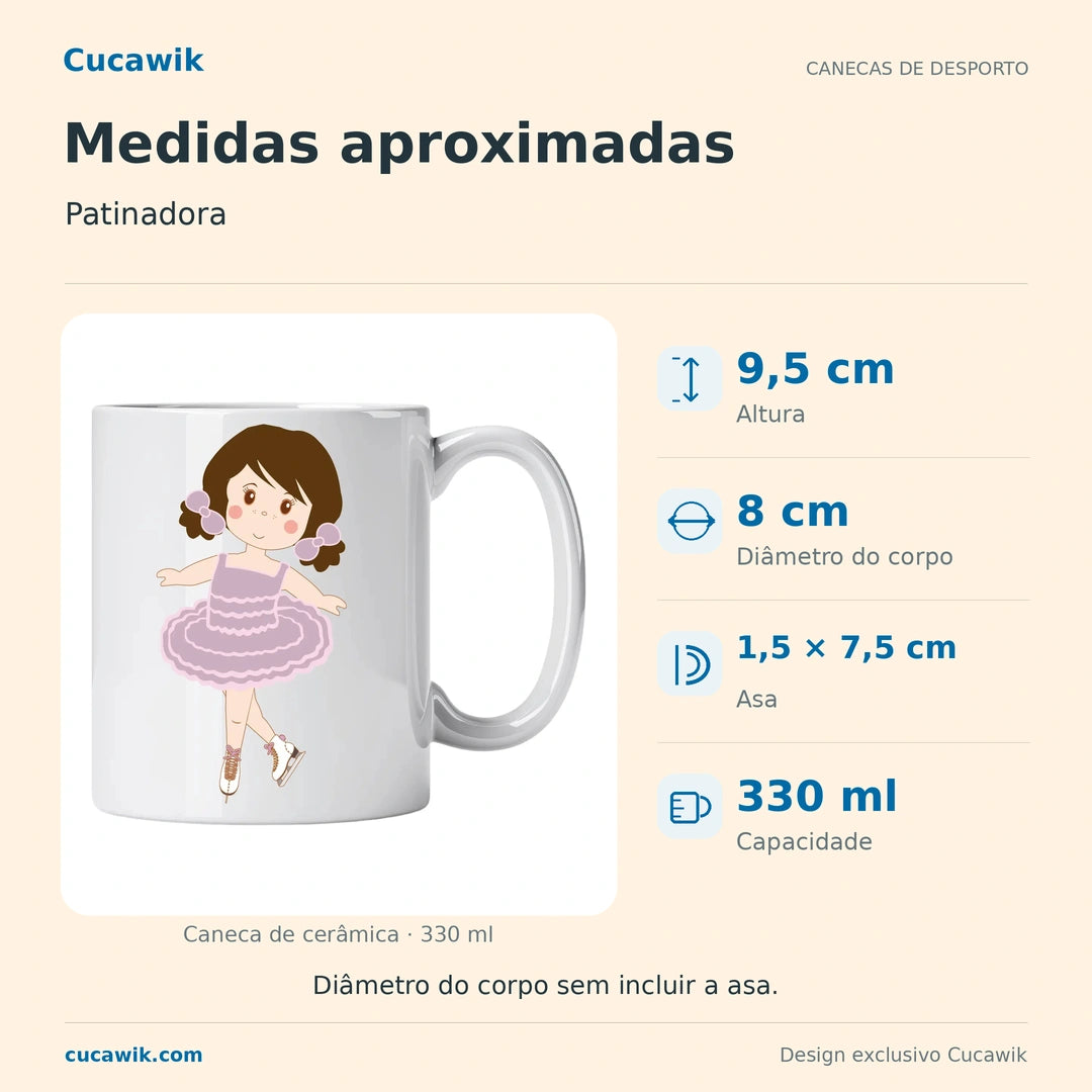 Caneca de Cerâmica Patinadora — Medidas aproximadas | Cucawik