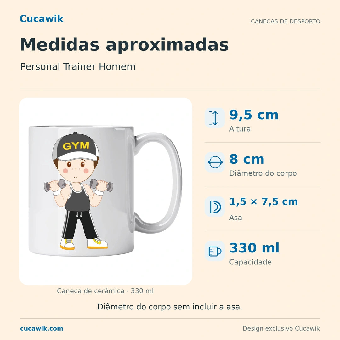 Caneca de Cerâmica Personal Trainer Homem — Medidas aproximadas | Cucawik