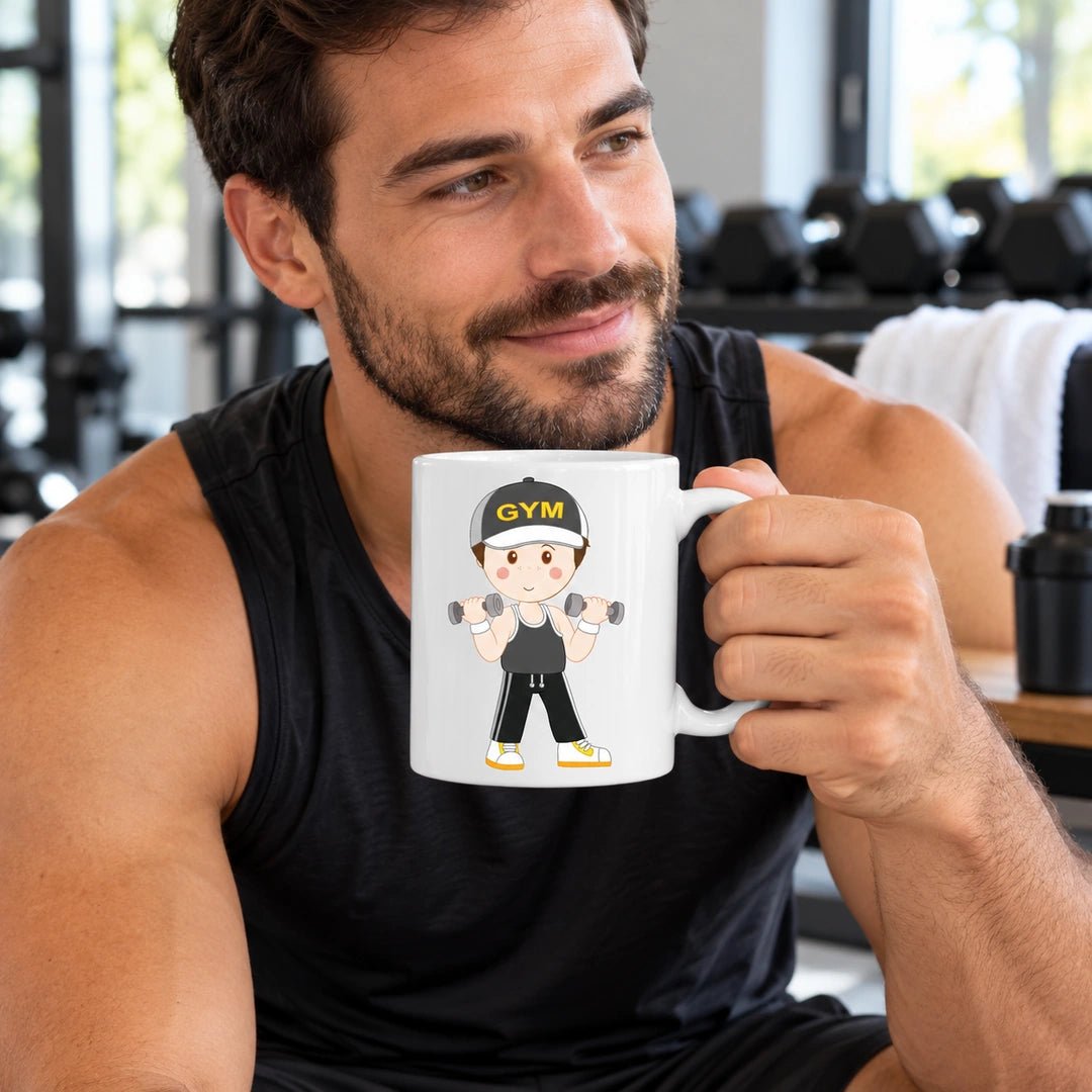 Caneca de Cerâmica Personal Trainer Homem em utilização | Cucawik