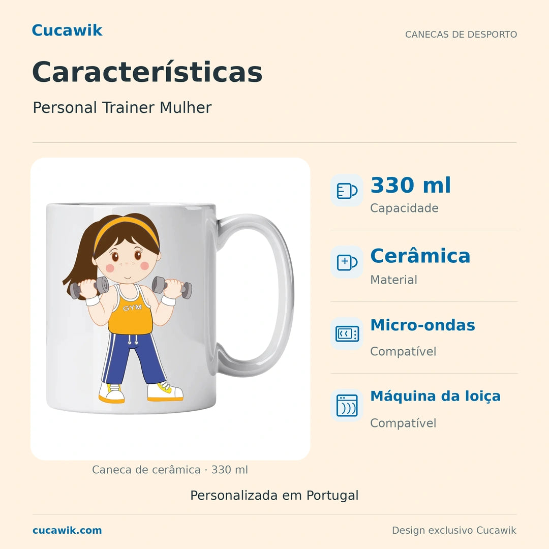 Caneca de Cerâmica Personal Trainer Mulher — Características | Cucawik