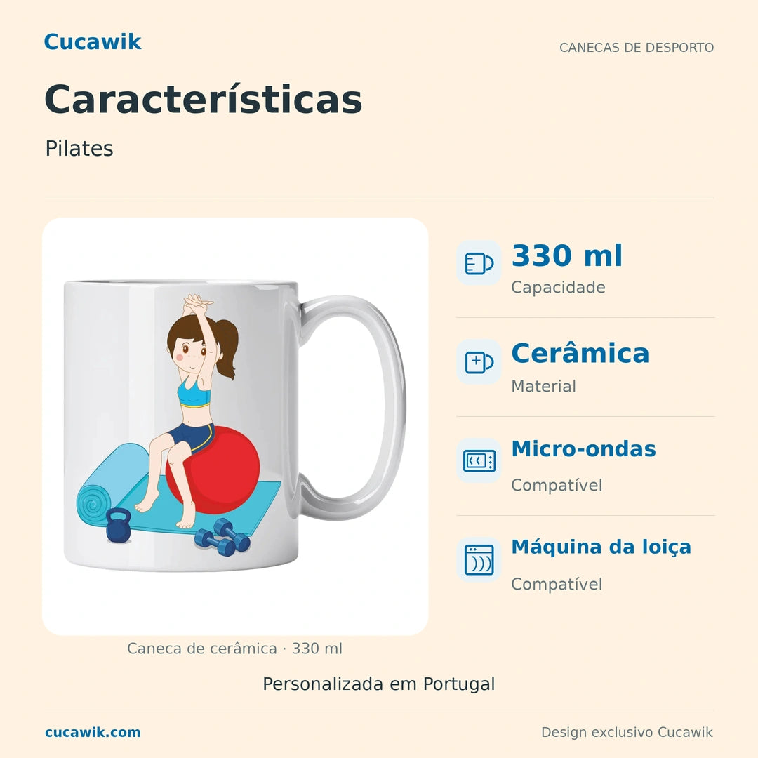 Caneca de Cerâmica Pilates — Características | Cucawik