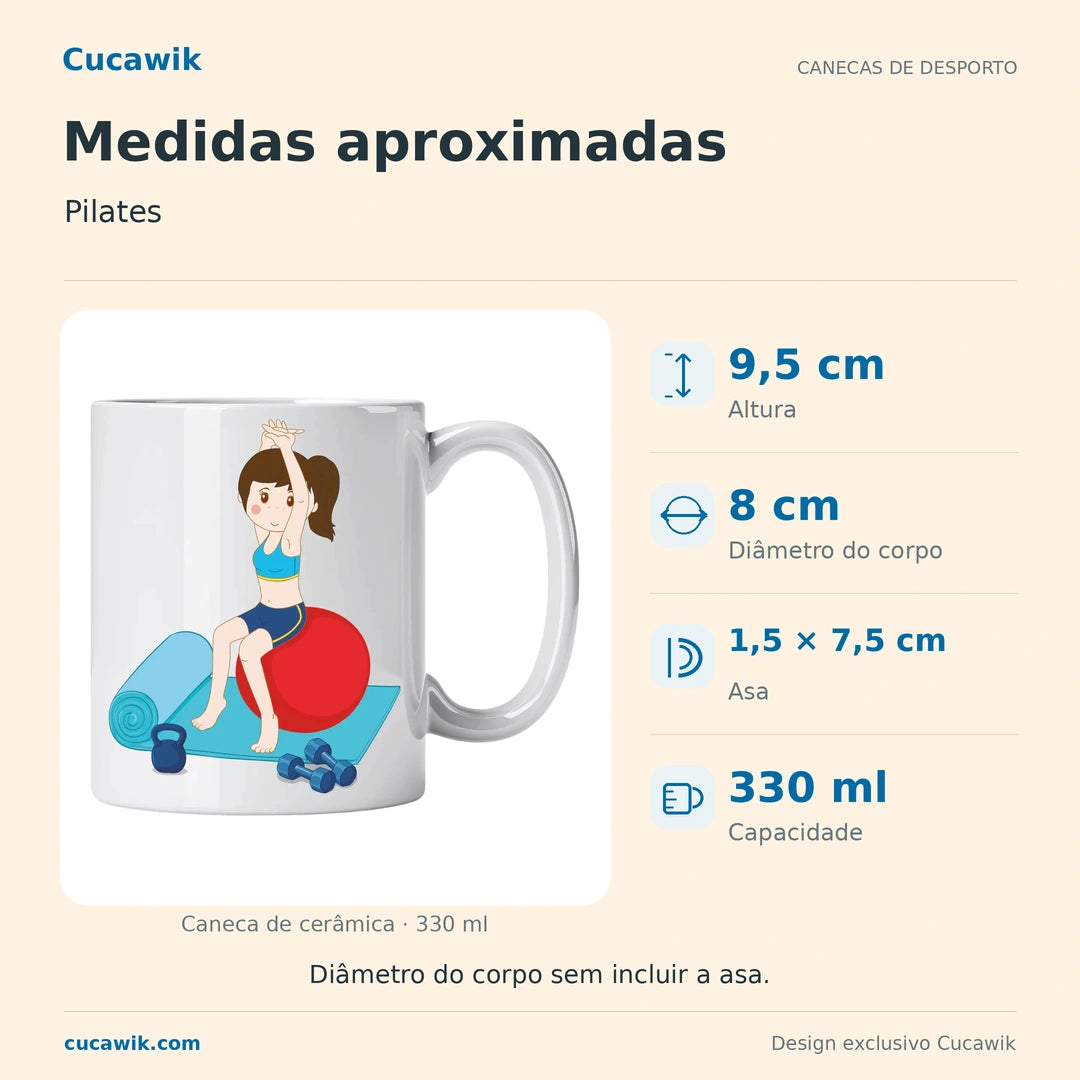 Caneca de Cerâmica Pilates — Medidas aproximadas | Cucawik