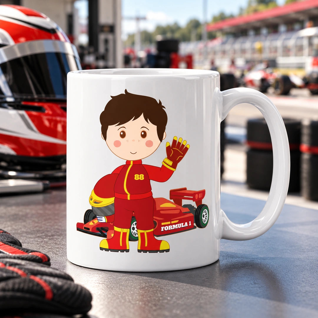 Caneca de Cerâmica Piloto Fórmula 1 em ambiente lifestyle | Cucawik