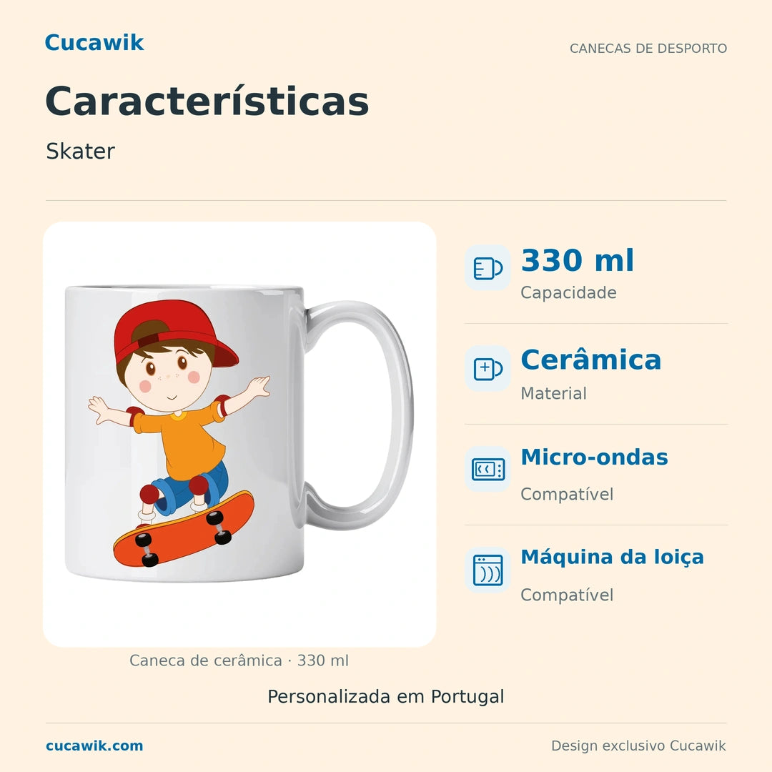 Caneca de Cerâmica Skater — Características | Cucawik