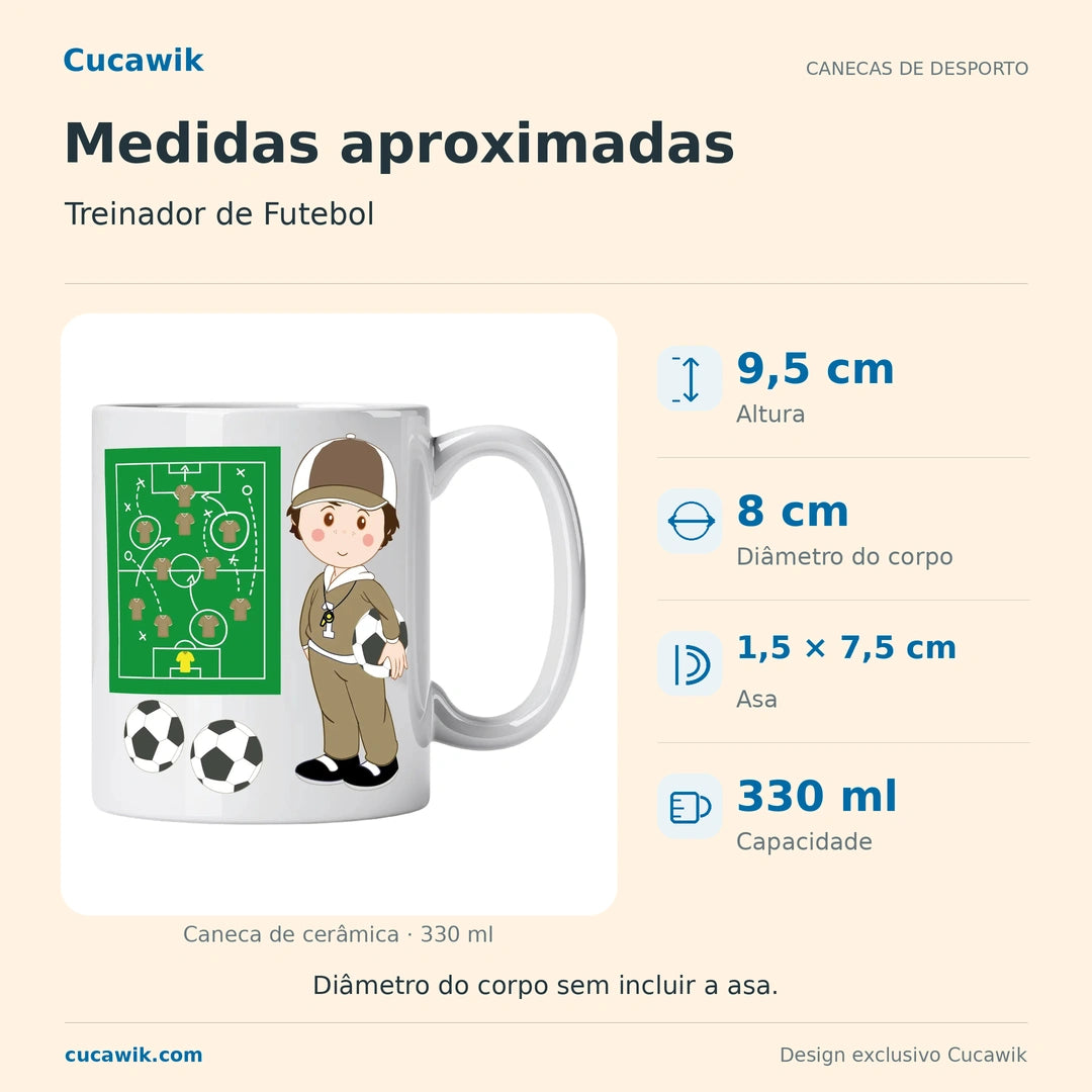Caneca de Cerâmica Treinador de Futebol — Medidas aproximadas | Cucawik