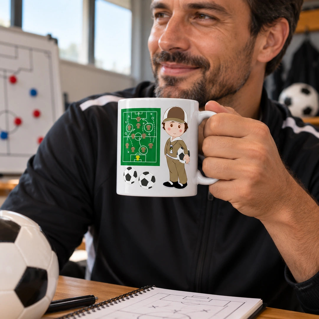 Caneca de Cerâmica Treinador de Futebol em utilização | Cucawik