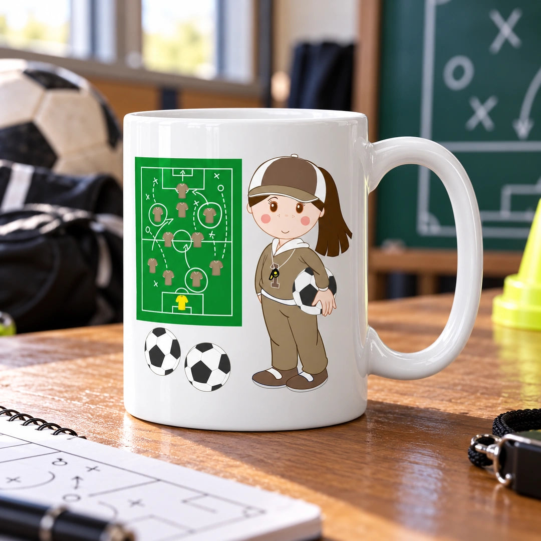 Caneca de Cerâmica Treinadora de Futebol em ambiente lifestyle | Cucawik