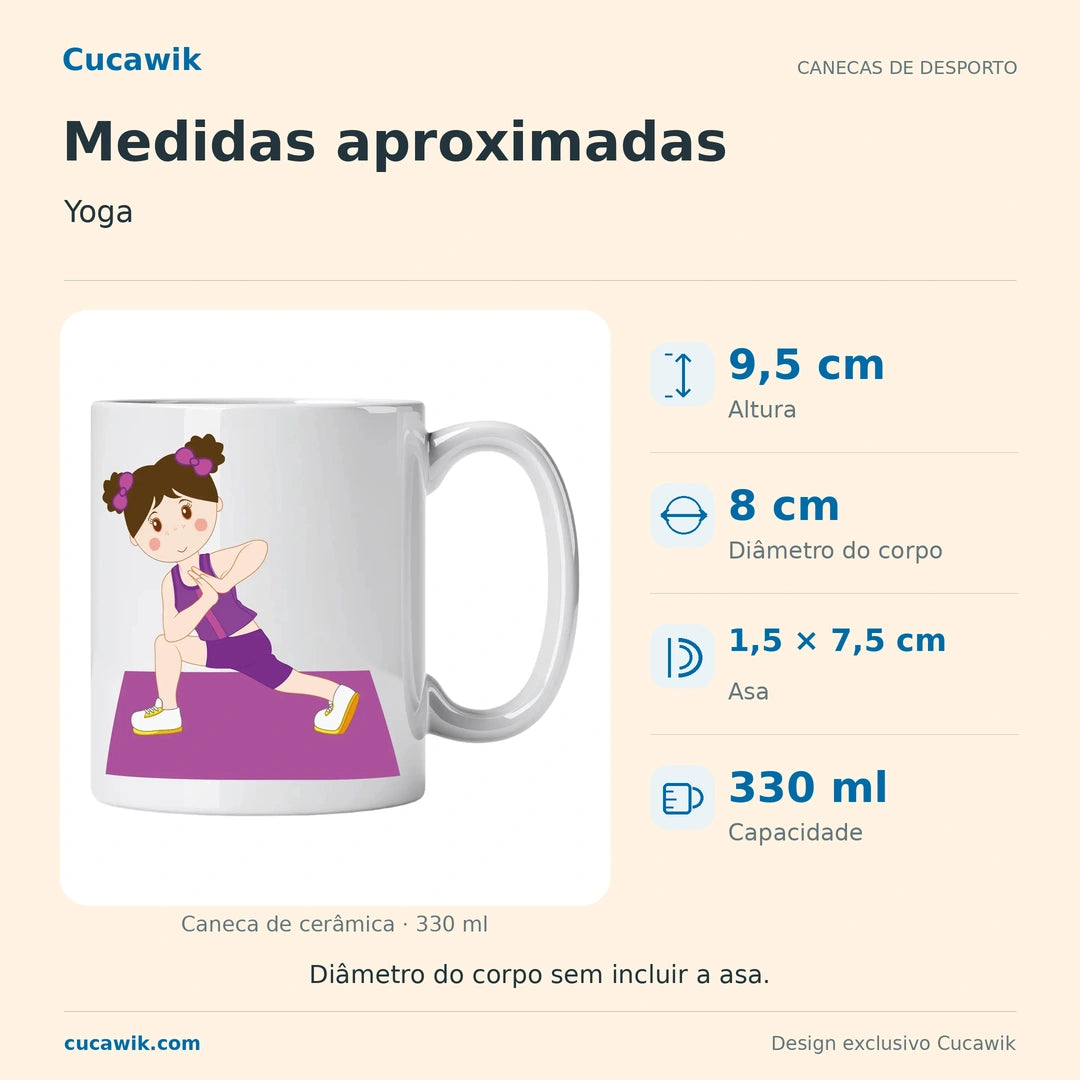 Caneca de Cerâmica Yoga — Medidas aproximadas | Cucawik