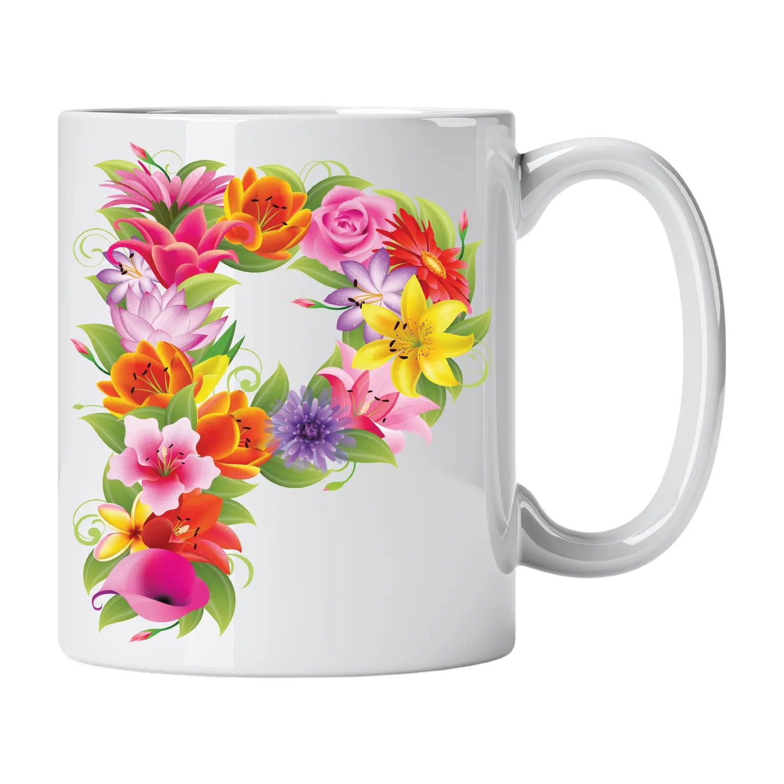 Caneca com Letra de Flores P Cucawik - Cucawik