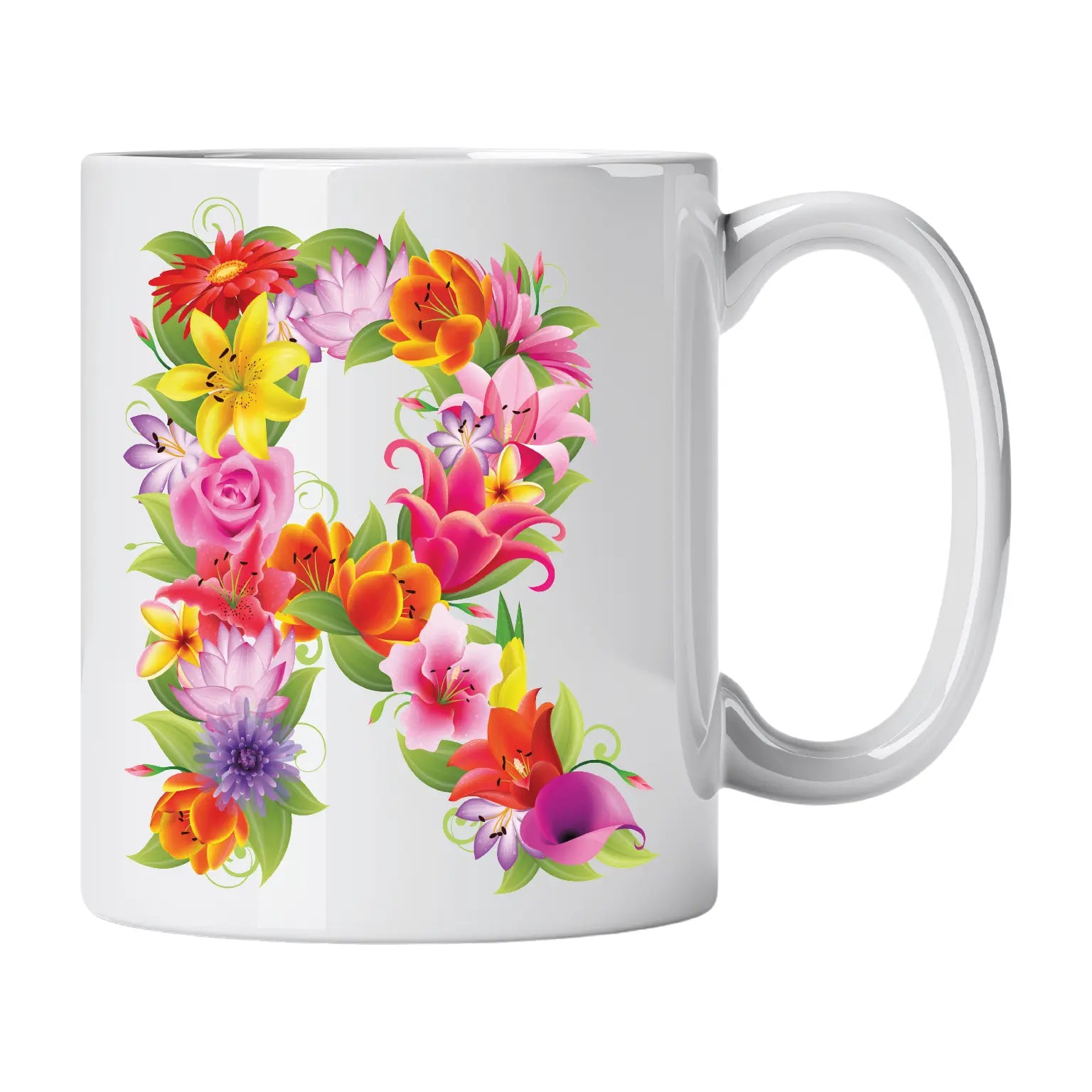 Caneca com Letra de Flores R Cucawik - Cucawik