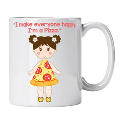 Caneca de Cerâmica com Boneca Pizza e Frase "I Make Everyone Happy. I'm a Pizza." | Cucawik