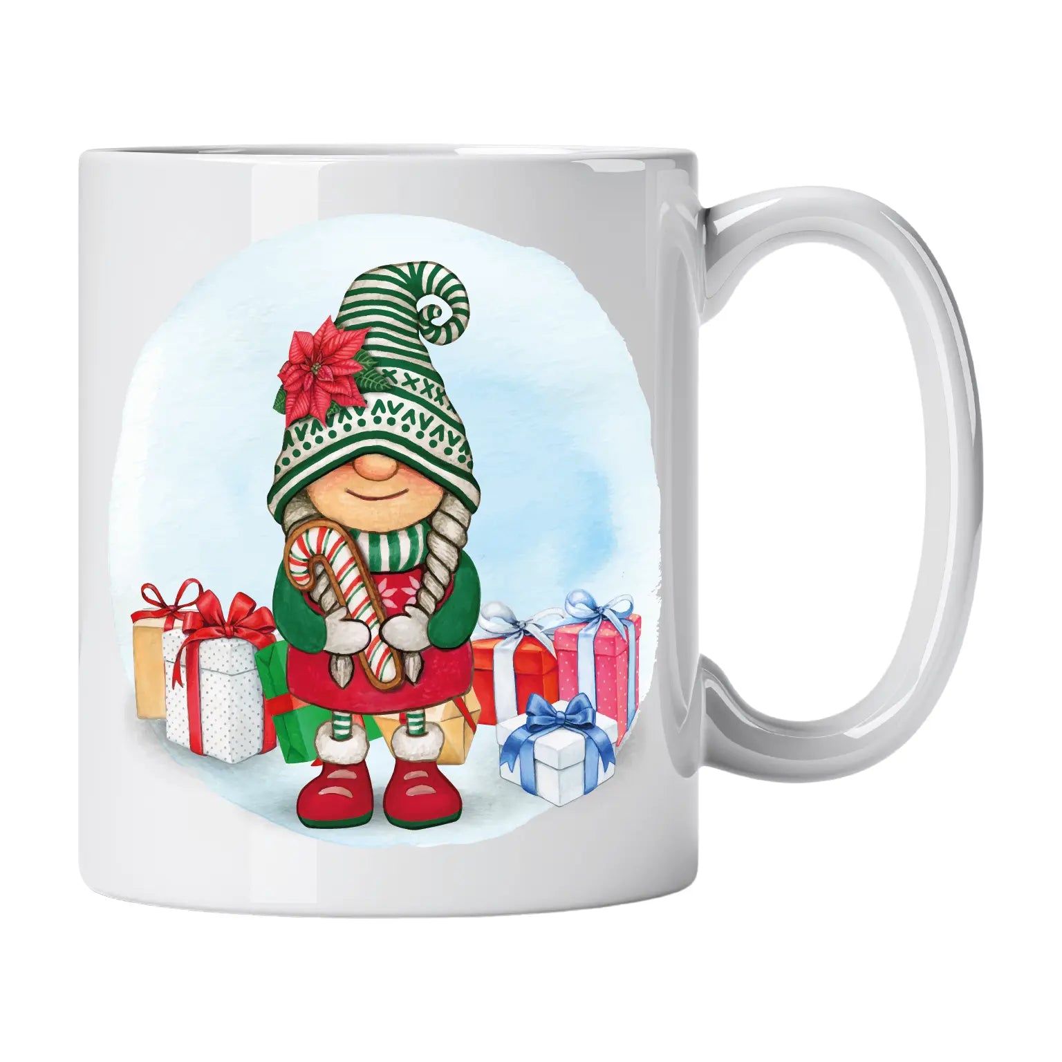 Caneca com Gnoma de Natal Presentes e Bengala Bolacha Cucawik