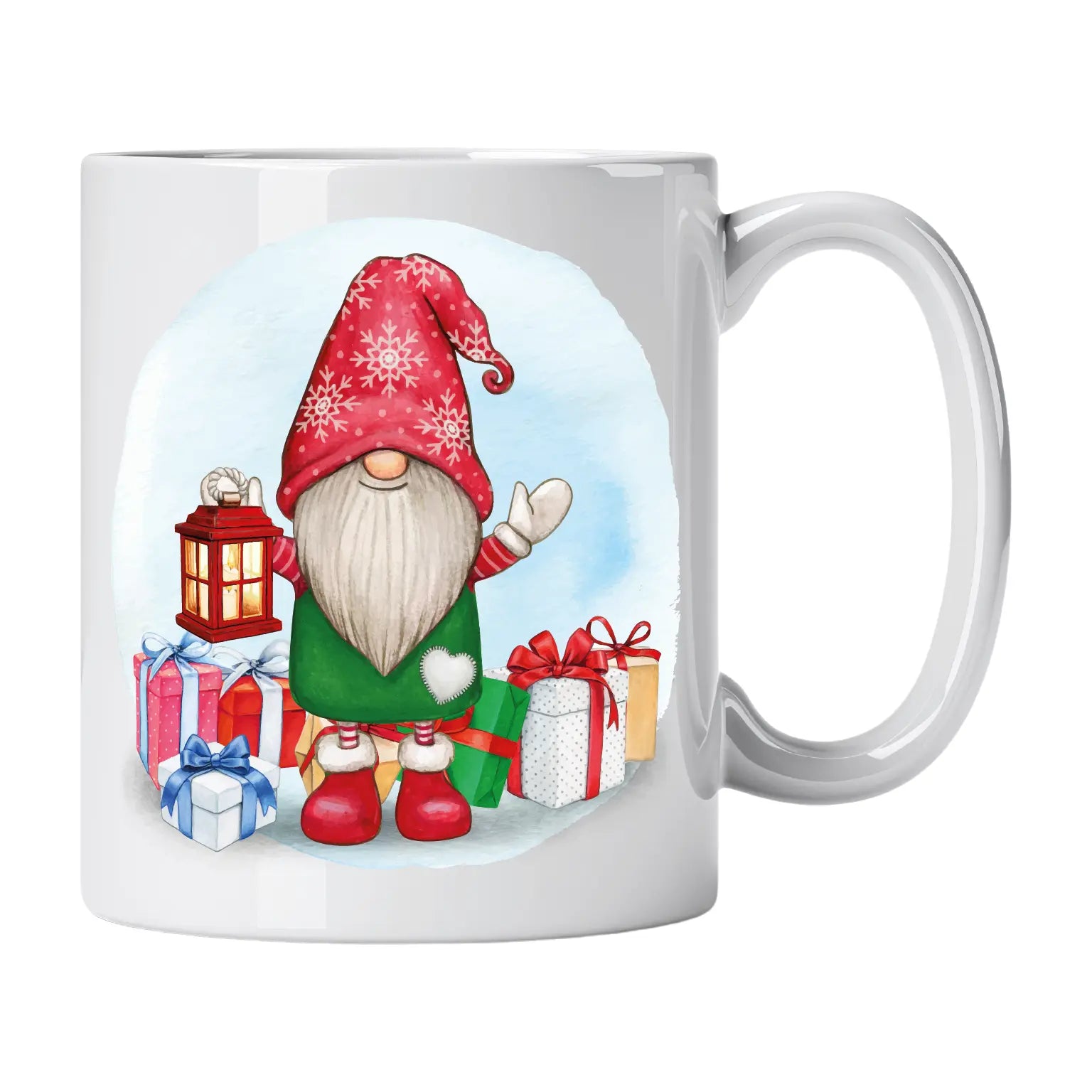 Caneca com Gnomo de Natal Presentes e Lanterna | Cucawik