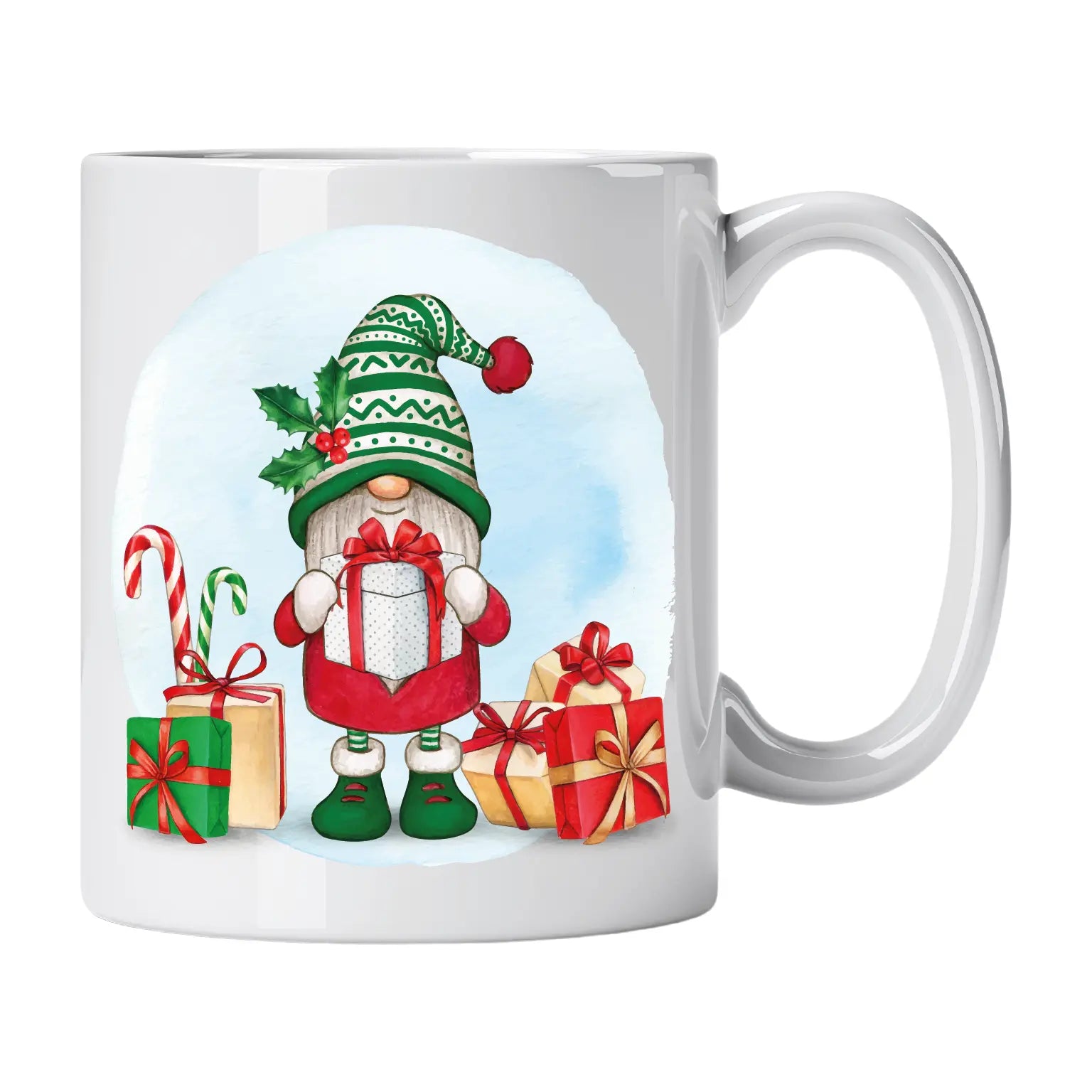 Caneca com Gnomo de Natal Presentes e Bengala Doce | Cucawik