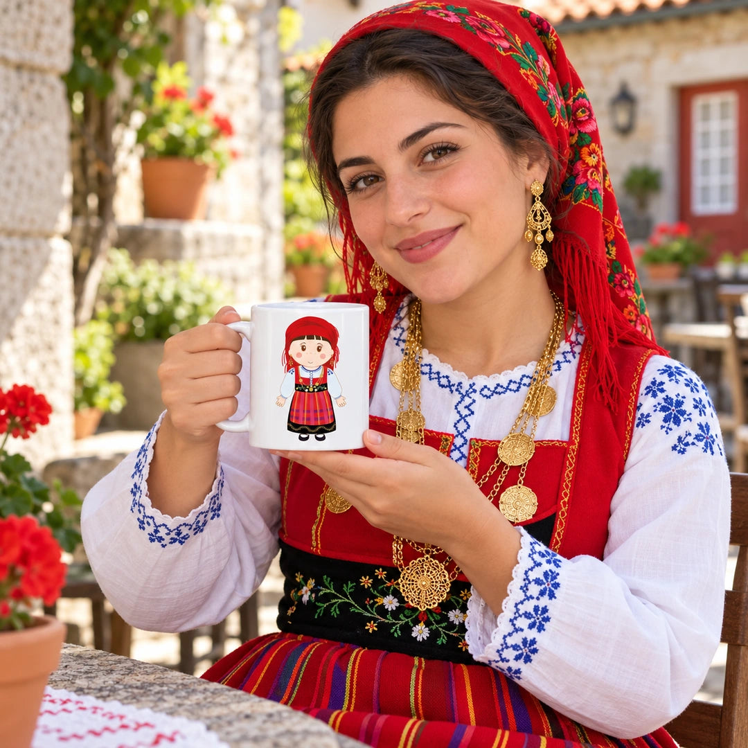 Caneca de Cerâmica Minhota Mulher em utilização | Cucawik