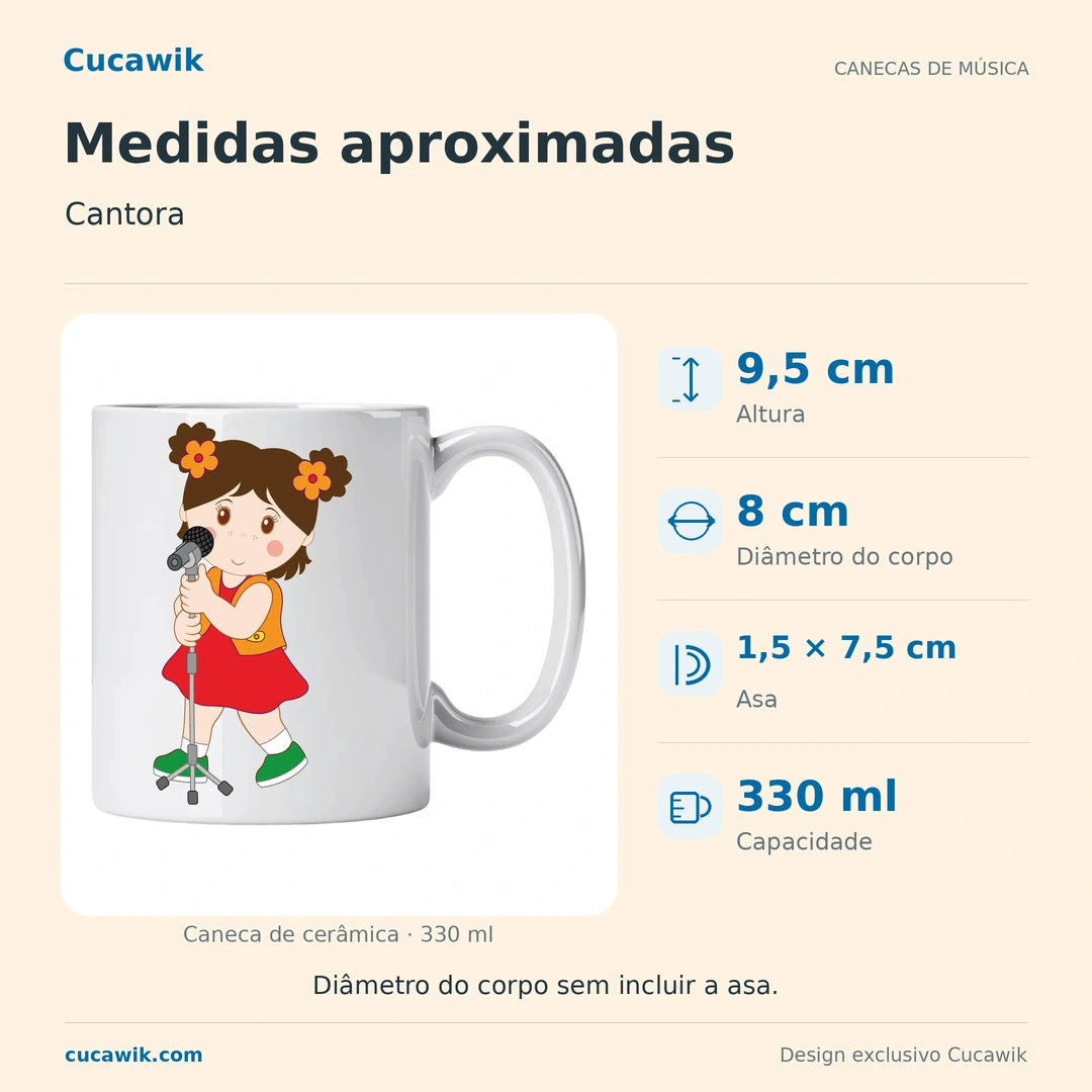 Caneca de Cerâmica Cantora — Medidas aproximadas | Cucawik