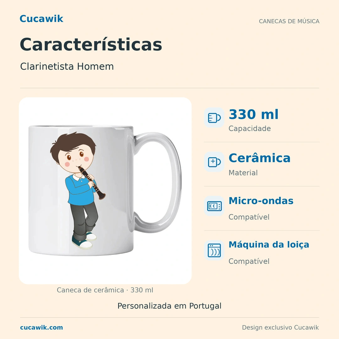 Caneca de Cerâmica Clarinetista Homem — Características | Cucawik