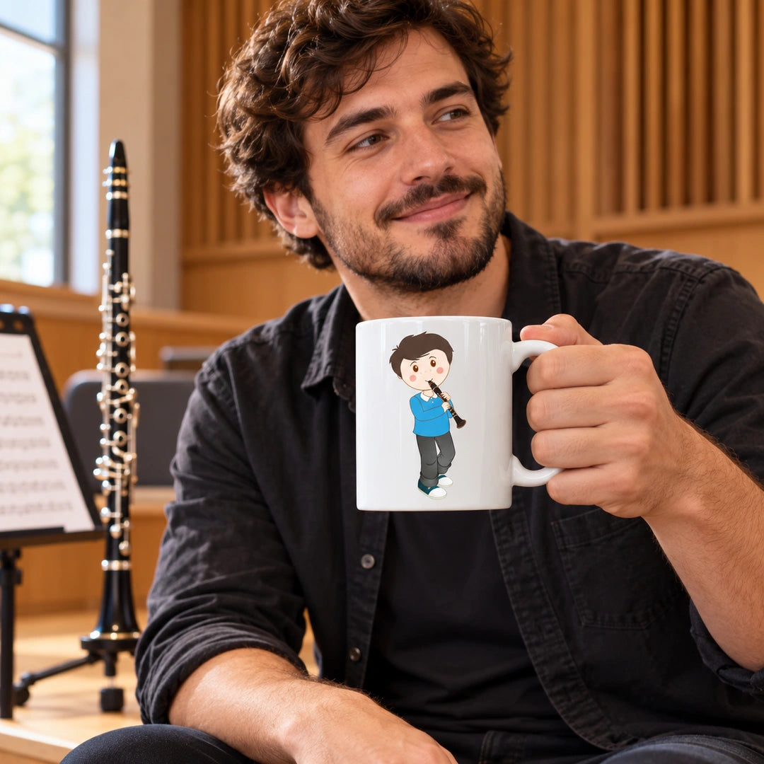 Caneca de Cerâmica Clarinetista Homem em utilização | Cucawik