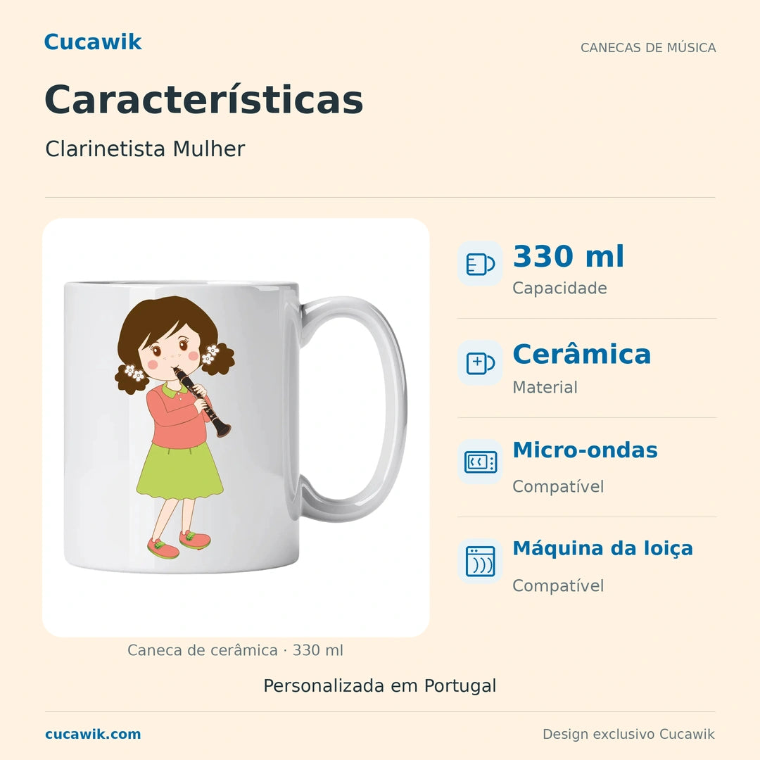 Caneca de Cerâmica Clarinetista Mulher — Características | Cucawik