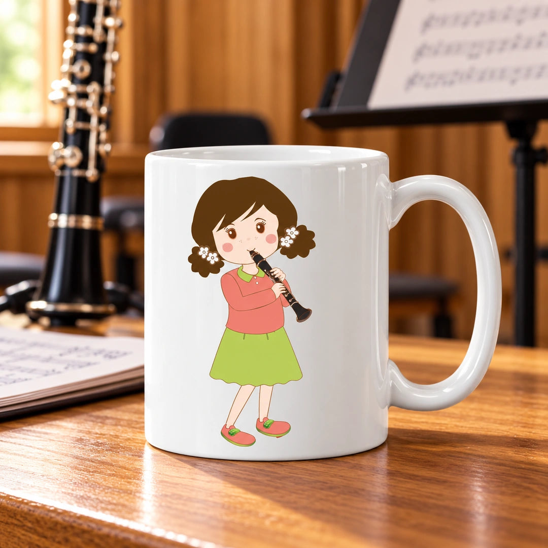 Caneca de Cerâmica Clarinetista Mulher em ambiente lifestyle | Cucawik