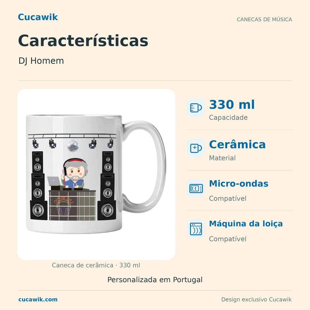 Caneca de Cerâmica DJ Homem — Características | Cucawik