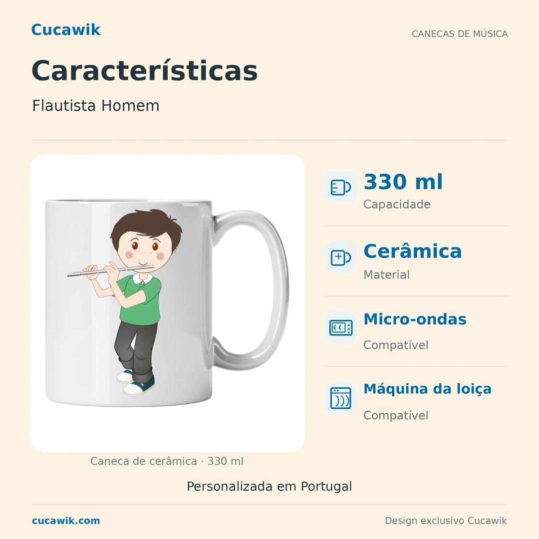 Caneca de Cerâmica Flautista Homem — Características | Cucawik